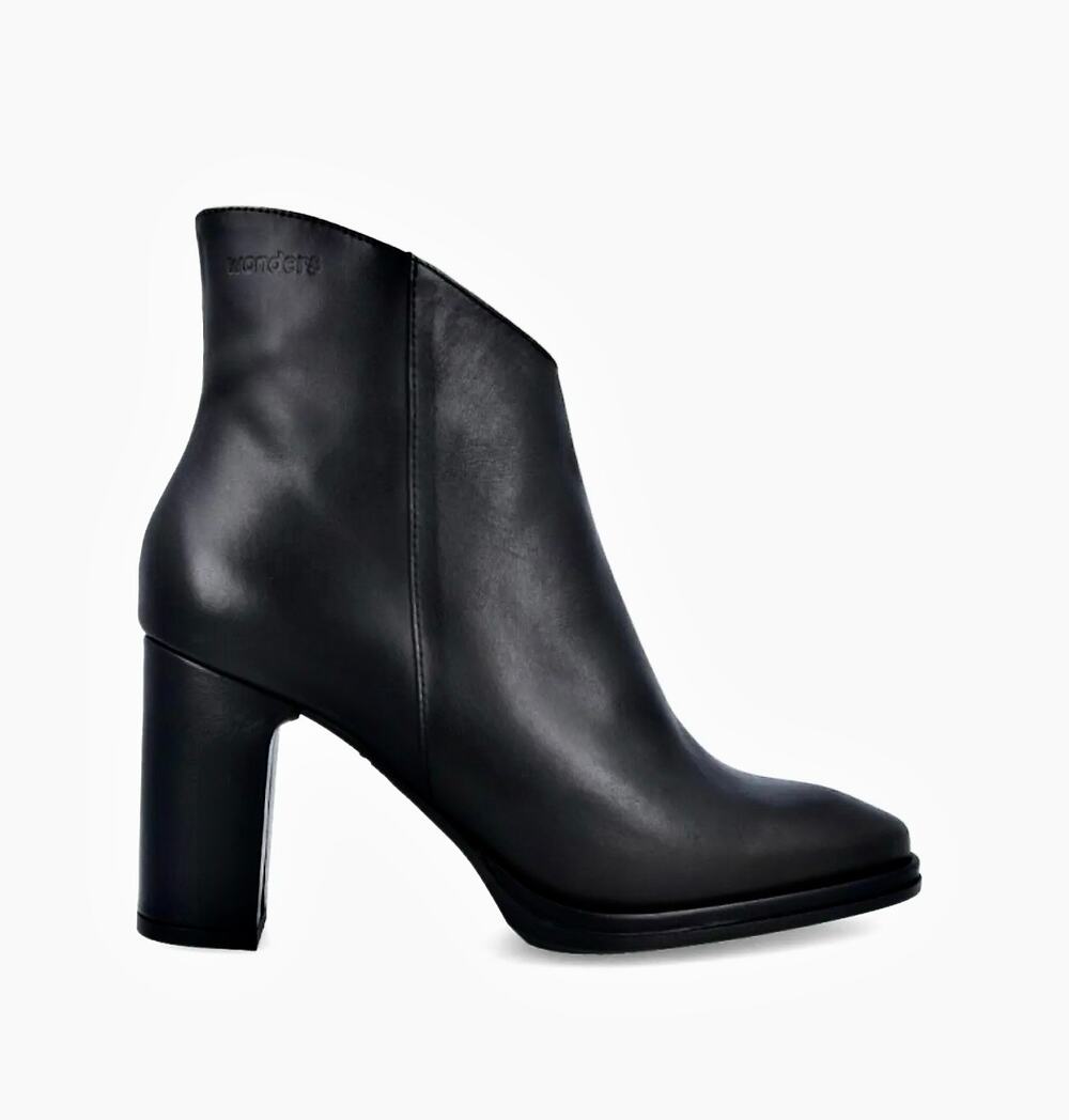 NWT Wonders Spain Bora Negro Black Leather Zip Ankle Boots Heel Minimalist Goth